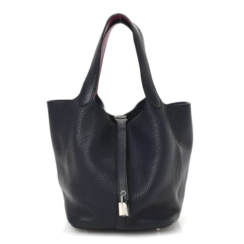HERMES Taurillon Clemence Swift Eclat Picotin Lock 22 MM Bleu Nuit Rose Pourpre