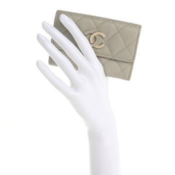 CHANEL Caviar Quilted Crystal CC Flap Card Holder Grey
