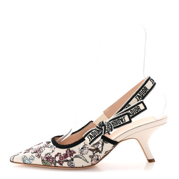 CHRISTIAN DIOR Canvas Embroidered Millefiori J'Adior Slingback 65mm Pumps 41 Nude White