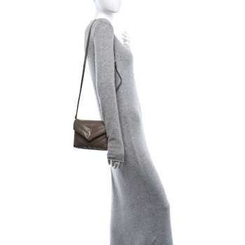 SAINT LAURENT Calfskin Y Quilted Monogram Toy Loulou Crossbody Bag Taupe