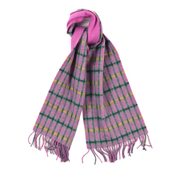 HERMES Cashmere H Ecossais Recto Verso Muffler Rose Vert Jaune
