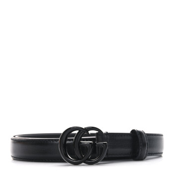 GUCCI Azalea Calfskin Enamel Monochrome Double G 20mm Belt 75 30 Black