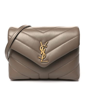 SAINT LAURENT Calfskin Y Quilted Monogram Toy Loulou Crossbody Bag Taupe