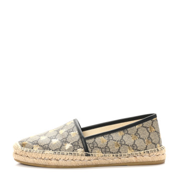 GUCCI GG Supreme Monogram Bees Espadrille Flats 39 Beige Ebony Oro Black