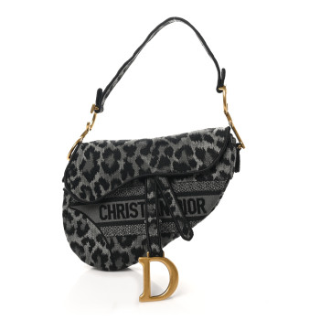 CHRISTIAN DIOR Canvas Mizza Embroidered Saddle Bag Gray