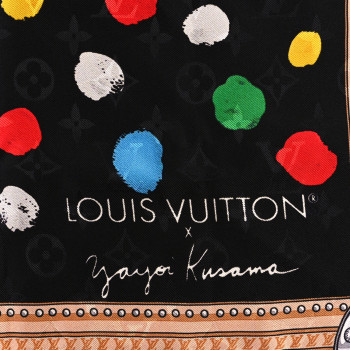 LOUIS VUITTON LV X YK Silk Monogram Dots Square Scarf 90 Black