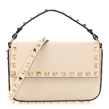 VALENTINO GARAVANI Grainy Calfskin Rockstud Crossbody Pouch Light Ivory
