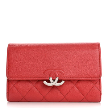 CHANEL Grained Calfskin Quilted CC Box Flap Wallet Red