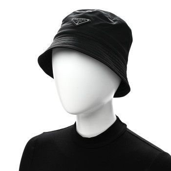 PRADA Re-Nylon Metal Triangle Logo Womens Bucket Hat S Black