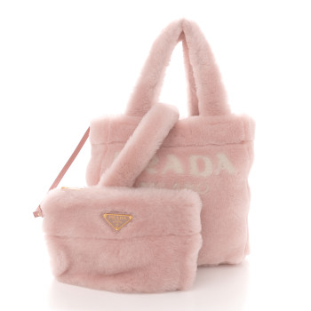 PRADA Shearling Logo Tote Bag Orchidea