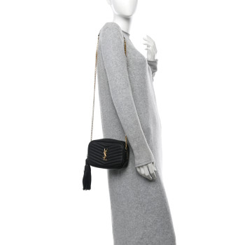 SAINT LAURENT Grain De Poudre Matelasse Monogram Mini Lou Camera Bag Black