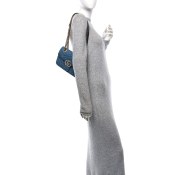 GUCCI Denim Matelasse Mini Pearly GG Marmont Shoulder Bag Blue