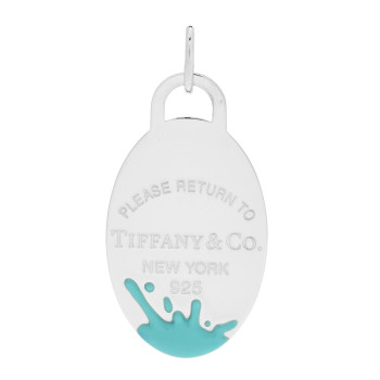 TIFFANY Sterling Silver Enamel Return To Tiffany Color Splash Oval Tag Pendant Blue