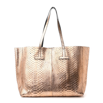 TOM FORD Metallic Snakeskin Small T Tote Gold