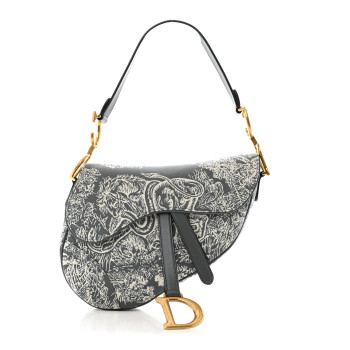 CHRISTIAN DIOR Canvas Reverse Embroidered Toile De Jouy Saddle Bag Grey