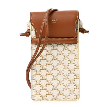 CELINE Triomphe Canvas Lambskin Phone Pouch With Flap White Tan