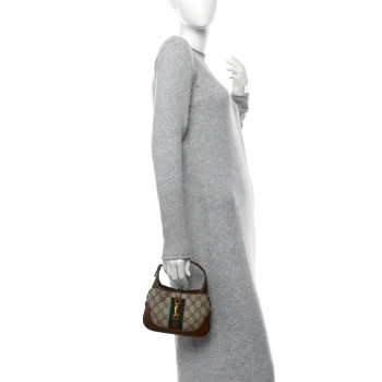 GUCCI GG Supreme Monogram Azalea Calfskin Web Mini Jackie 1961 Hobo Beige Ebony Brown Sugar
