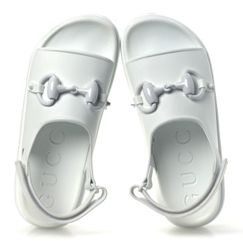 GUCCI Soft Rubber Horsebit Touch Womens Strapped Sandals 38 Great White