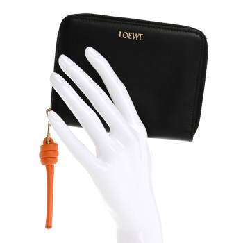 LOEWE Calfskin Compact Knot Zip Around Wallet Black Bright Orange