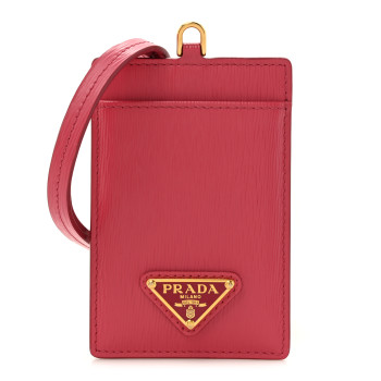 PRADA Vitello Move Triangle Lanyard Card Case Peonia