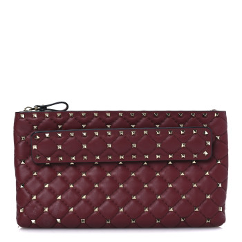 VALENTINO GARAVANI Nappa Rockstud Spike Side Slip Zip Clutch Rubino