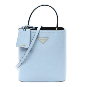 PRADA Saffiano Cuir Calfskin Medium Panier Bucket Bag Astrale Blue