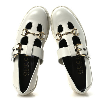 GUCCI Cordovan Lux Womens Horsebit Platform Mary Jane Loafers 38.5 Off White