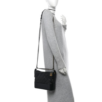 CHANEL Aged Calfskin Quilted New Medium Gabrielle Hobo Black