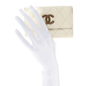 CHANEL Caviar Quilted Multi Chain CC Flap Card Holder White