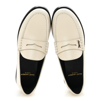 SAINT LAURENT Calfskin Penny Loafers 36.5 Pearl