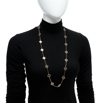 VAN CLEEF & ARPELS 18K Yellow Gold Rock Crystal 20 Motifs Vintage Alhambra Necklace