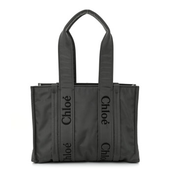 CHLOE Recycled Nylon Medium Woody Ribbon Tote Elephant Grey