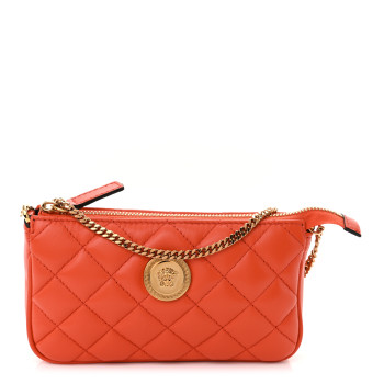 VERSACE Nappa Quilted La Medusa Mini Pouch Bag Coral