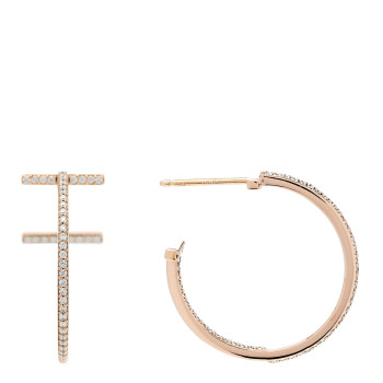TIFFANY 18K Rose Gold Diamond Medium T Wire Hoop Earrings