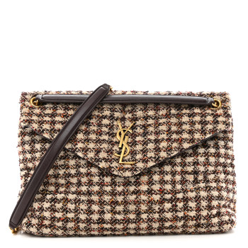 SAINT LAURENT Tweed Matelasse Medium Loulou Monogram Chain Satchel Beige Multicolor