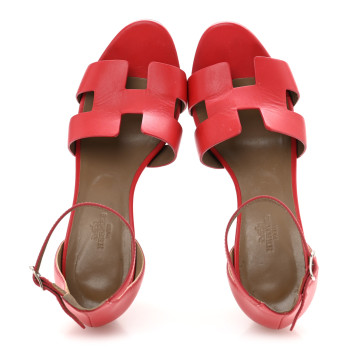 HERMES Calfskin Legend Wedge Sandals 38 Pavot