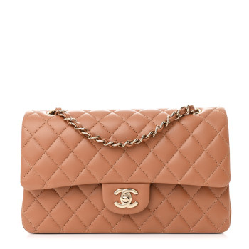 CHANEL Lambskin Quilted Medium Double Flap Brown