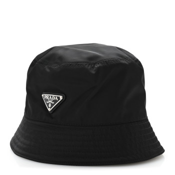 PRADA Re-Nylon Metal Triangle Logo Womens Bucket Hat S Black
