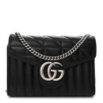 GUCCI Calfskin Matelasse Aria GG Marmont Chain Wallet Black