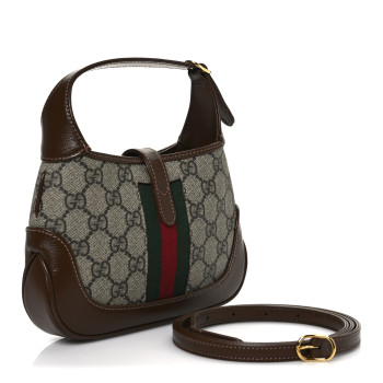 GUCCI GG Supreme Monogram Azalea Calfskin Web Mini Jackie 1961 Hobo Beige Ebony Brown Sugar