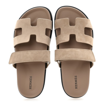 HERMES Suede Goatskin Womens Chypre Sandals 37.5 Beige Sable