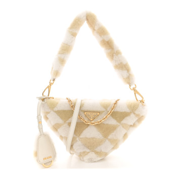 PRADA Shearling Symbole Mini Triangle Bag Ecru White