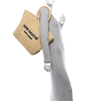 SAINT LAURENT Raffia Rive Gauche Tote Natural