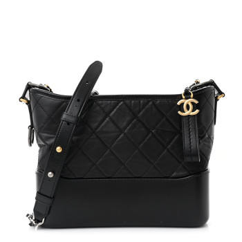 CHANEL Aged Calfskin Quilted New Medium Gabrielle Hobo Black