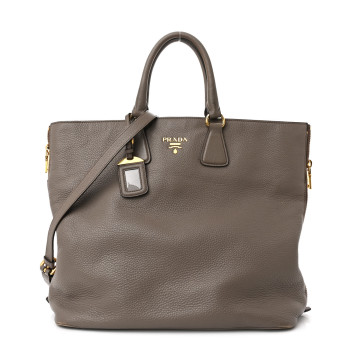 PRADA Vitello Daino Side Zip Tote Argilla