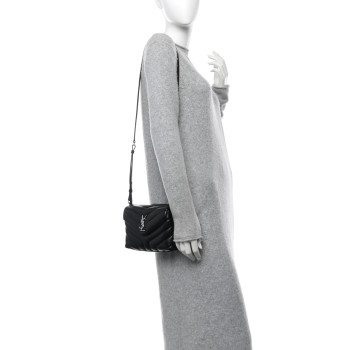 SAINT LAURENT Calfskin Y Quilted Monogram Toy Loulou Crossbody Bag Black