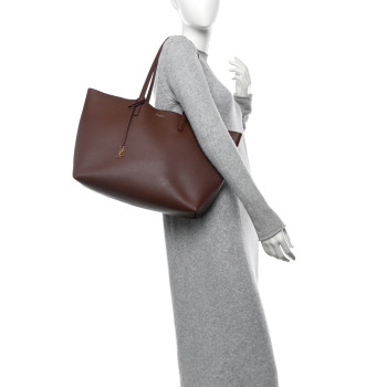 SAINT LAURENT Calfskin Large Shopping Tote Old Brandy