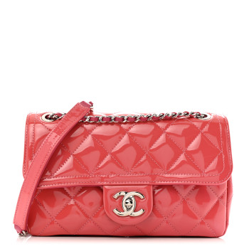 CHANEL Patent Quilted Small Coco Shine Flap Pink