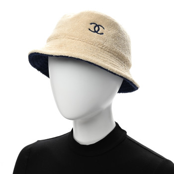 CHANEL Terry Cloth CC Bucket Hat S Ecru