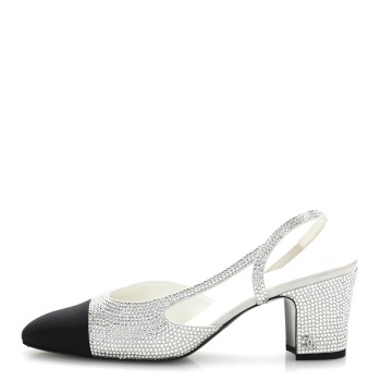 CHANEL Strass Grosgrain Cap Toe CC Slingback Pumps 37.5 Silver Black